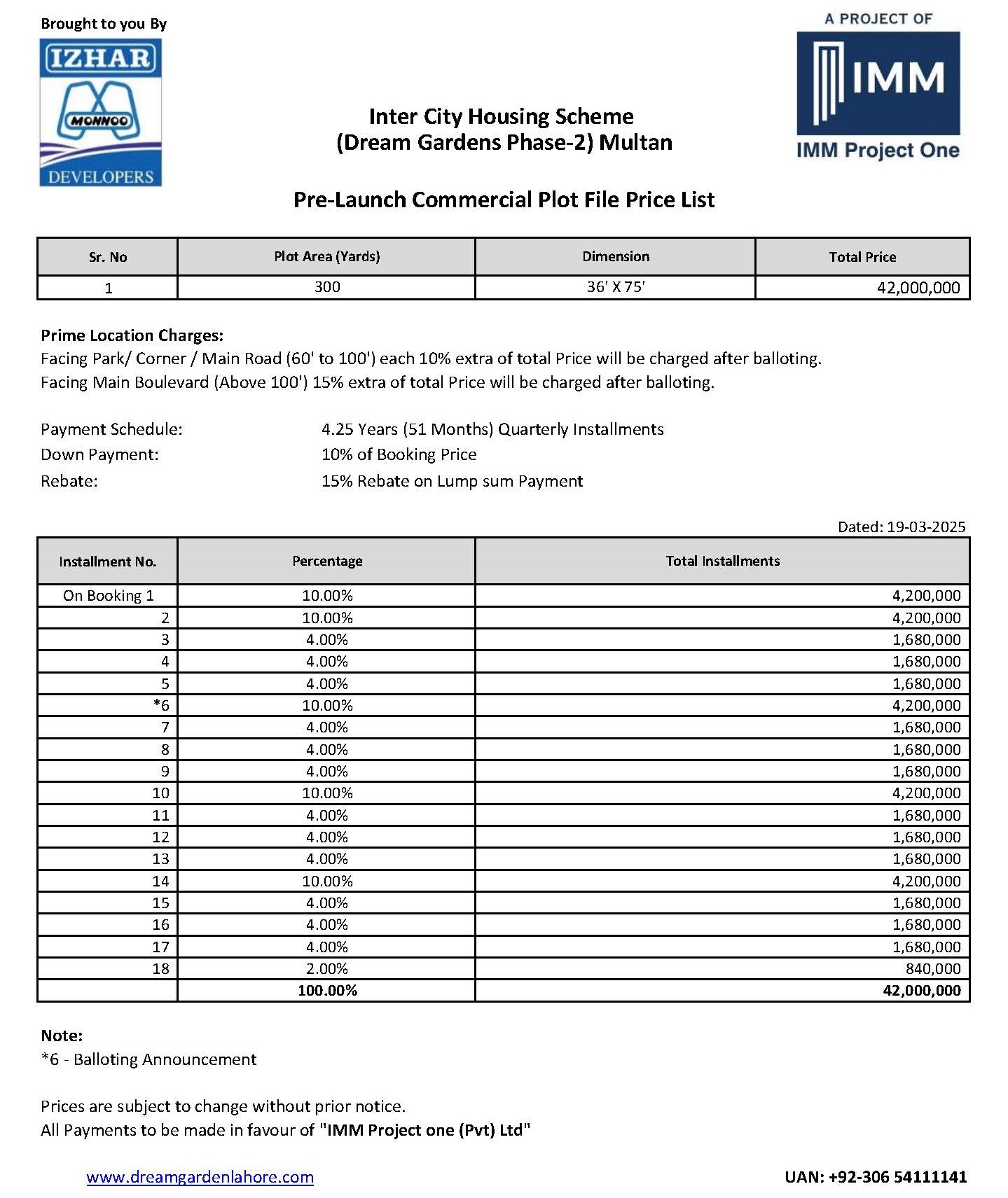 Inter City Housing Scheme Multan Dream Gardens Phase 2 Payment Plan Commercial