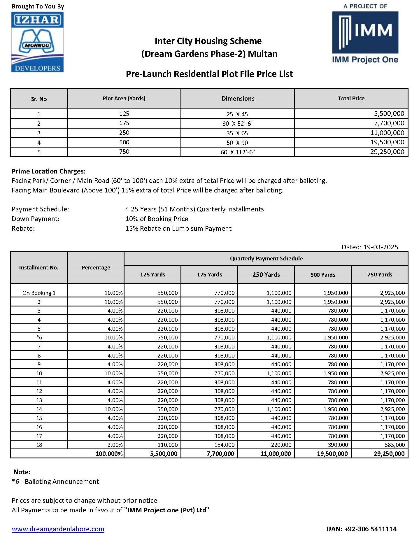 Inter City Housing Scheme Multan Dream Gardens Phase 2 Payment Plan